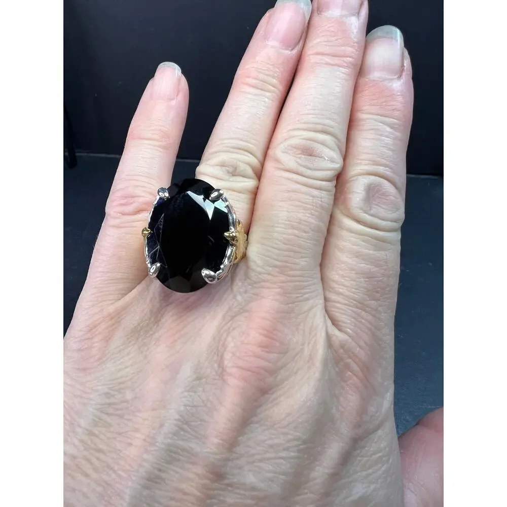 NEW Black spinel Phoenix ring in rhodium and vermeil over sterling silver size 7